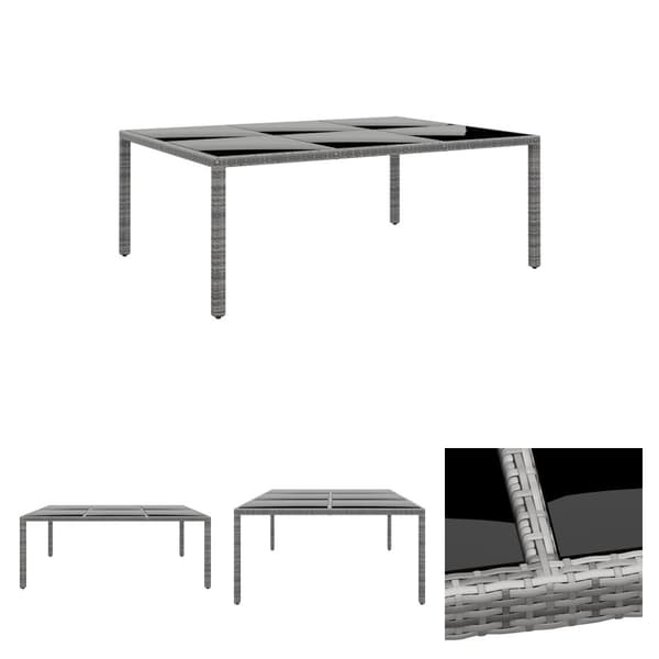 The Living Store havebord 200x150x75 cm hærdet glas og polyrattan grå - Haveborde