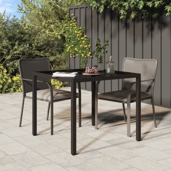 The Living Store Utebord 90x90x75 cm härdat glas och konstrotting brun - Utebord