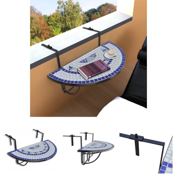 The Living Store Roikkuva parvekepöytä sininen ja valkoinen mosaiikki -  Ulkopöydät