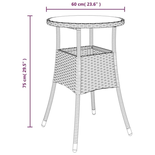 The Living Store havebord Ø60x75 cm hærdet glas og polyrattan sort - Haveborde