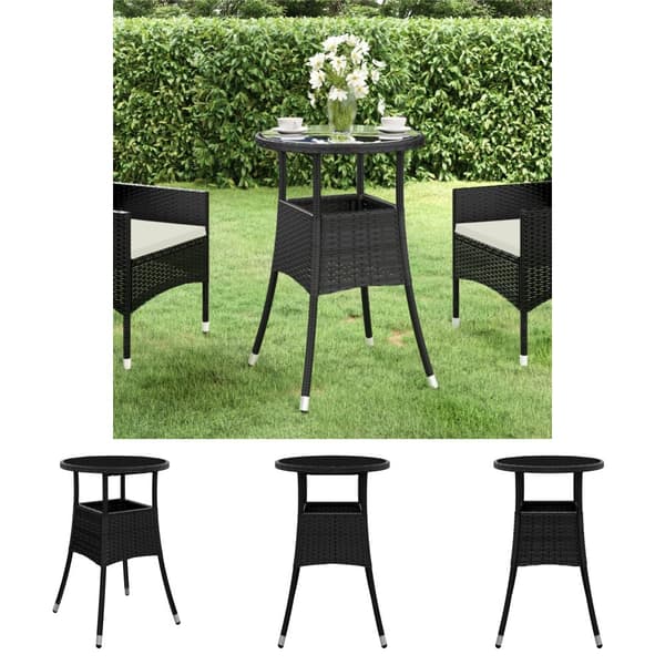 The Living Store havebord Ø60x75 cm hærdet glas og polyrattan sort -  Haveborde