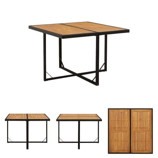 The Living Store havebord 109x107x74 cm polyrattan og massivt akacietræ sort - Haveborde