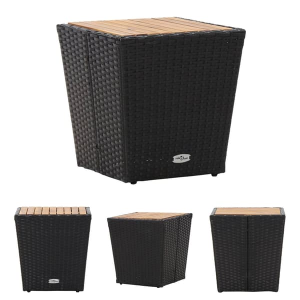 The Living Store tebord 41,5x41,5x43 cm polyrattan og massivt akacietræ sort -  Haveborde