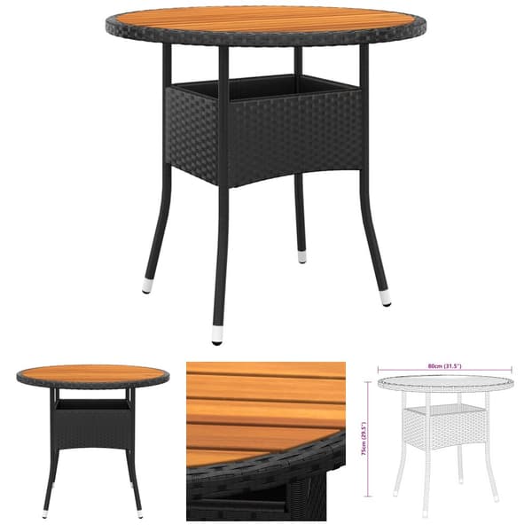 The Living Store havebord Ø80x75 cm akacietræ og polyrattan sort - Haveborde