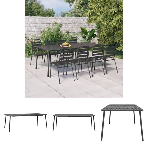 The Living Store Puutarhapöytä antrasiitti 200x100x71 cm teräs - Ulkopöydät