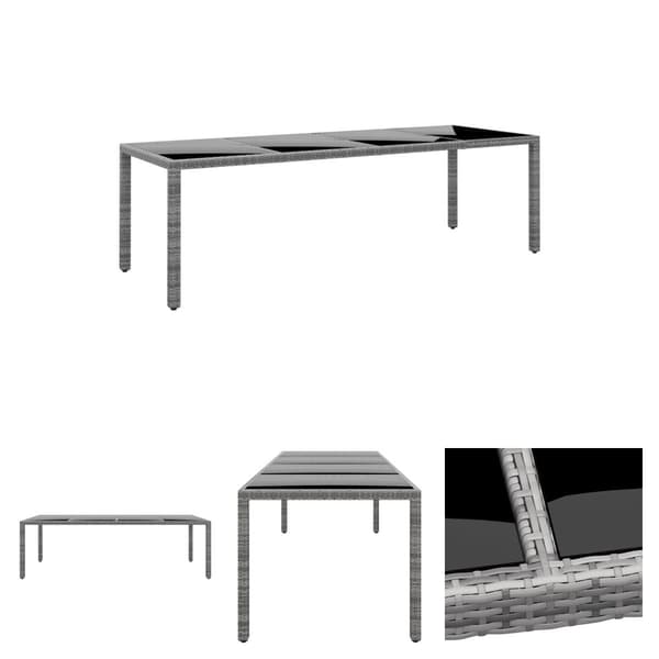 The Living Store Puutarhapöytä 250x100x75cm karkaistu lasi/polyrottinki harmaa -  Ulkopöydät