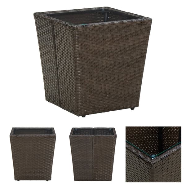 The Living Store tebord 41,5x41,5x44 cm polyrattan og hærdet glas brun - Haveborde