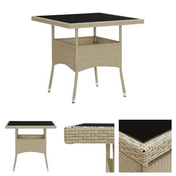 The Living Store Ulkoruokapöytä beige polyrottinki ja lasi -  Ulkopöydät