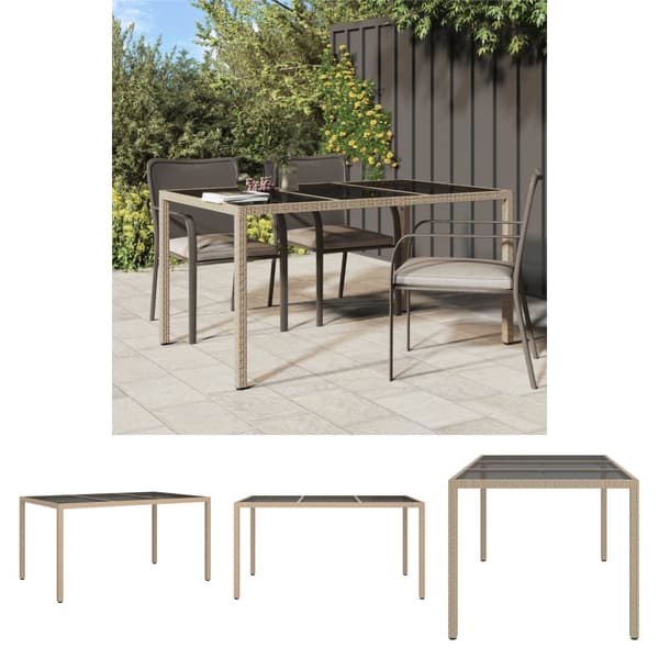 The Living Store havebord 150x90x75 cm hærdet glas og polyrattan beige - Haveborde