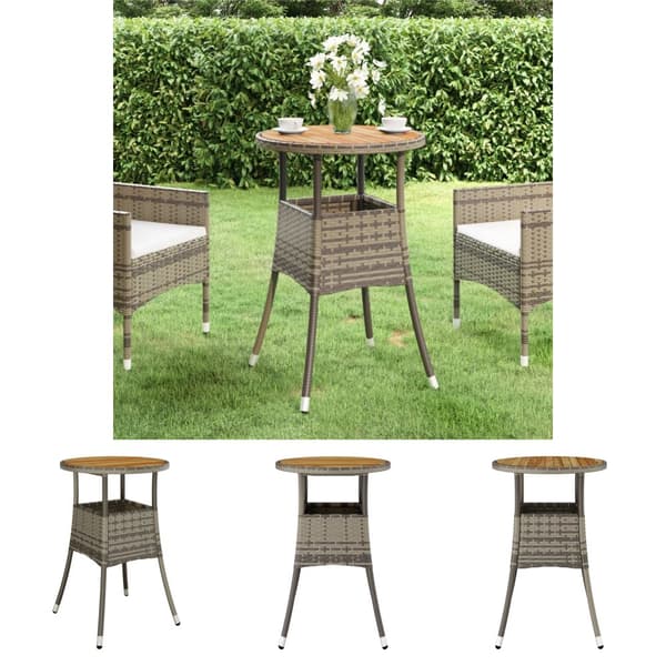 The Living Store havebord Ø60x75 cm akacietræ og polyrattan grå -  Haveborde