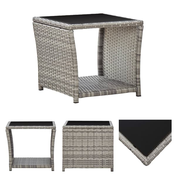 The Living Store Soffbord grå 45x45x40 cm konstrotting och glas -  Utebord