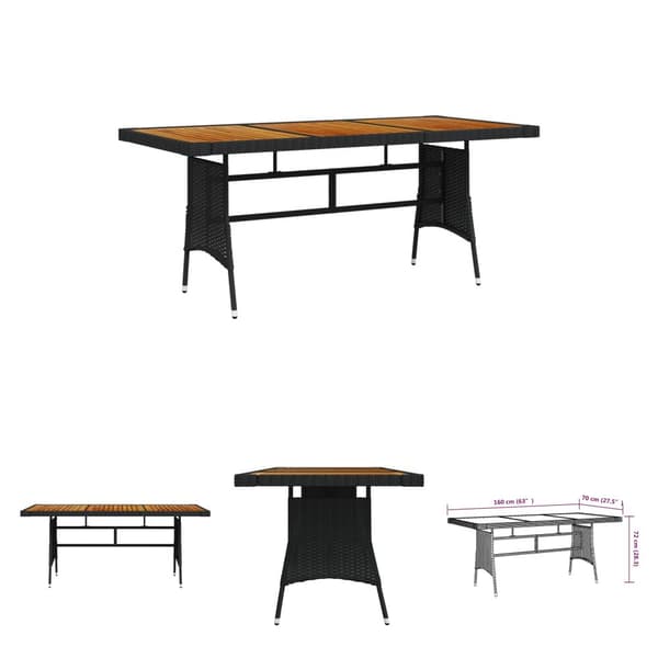 The Living Store havebord 160x70x72 cm polyrattan og massivt akacietræ sort -  Haveborde