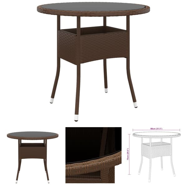 The Living Store Utebord Ø80x75 cm Härdat glas och konstrotting brun -  Utebord