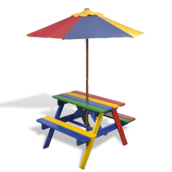 The Living Store bord- og bænkesæt til børn med parasol træ flerfarvet -  Haveborde