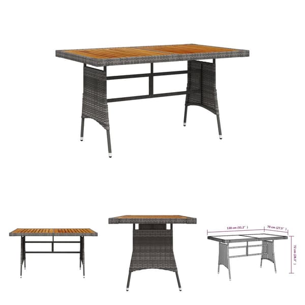 The Living Store havebord 130x70x72 cm polyrattan og massivt akacietræ grå - Haveborde