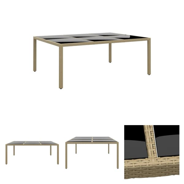 The Living Store Puutarhapöytä 200x150x75 cm karkaistu lasi/polyrottinki beige - Ulkopöydät