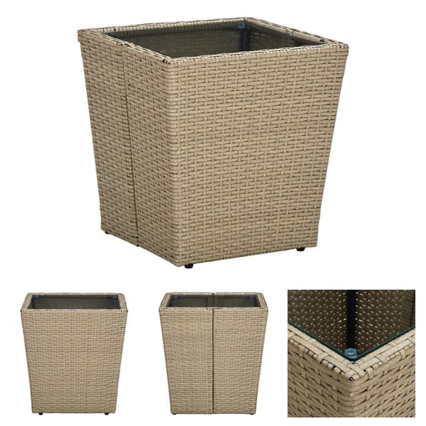 The Living Store tebord 41,5x41,5x44 cm polyrattan og hærdet glas beige - Haveborde