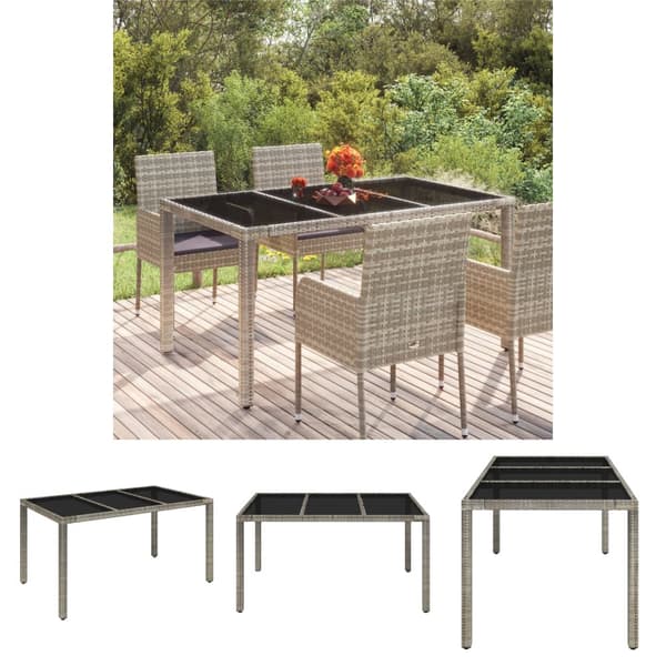 The Living Store havebord med glastop 150x90x75 cm polyrattan grå - Haveborde