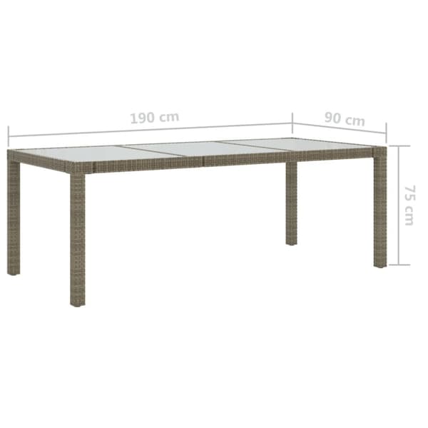 The Living Store havebord 190x90x75 cm hærdet glas og polyrattan grå - Haveborde