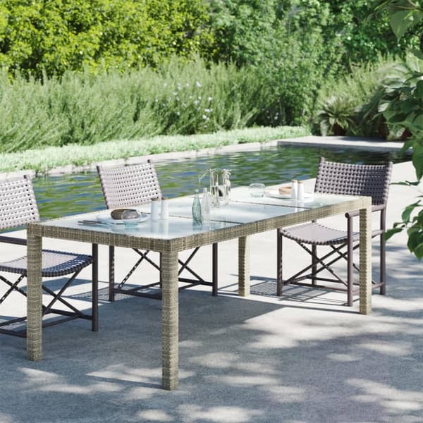 The Living Store havebord 190x90x75 cm hærdet glas og polyrattan grå - Haveborde