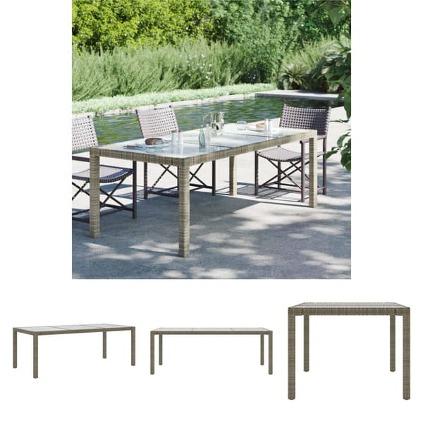 The Living Store havebord 190x90x75 cm hærdet glas og polyrattan grå - Haveborde