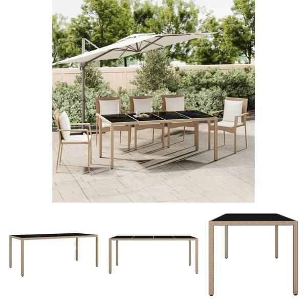 The Living Store havebord med glasbordplade polyrattan og hærdet glas beige -  Haveborde