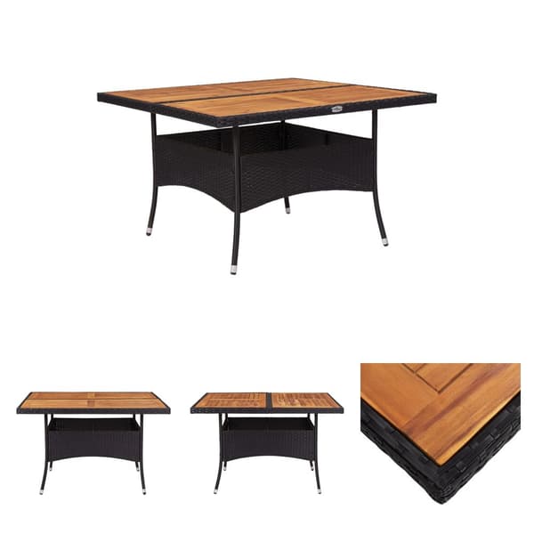 The Living Store udendørs spisebord polyrattan og massivt akacietræ sort -  Haveborde
