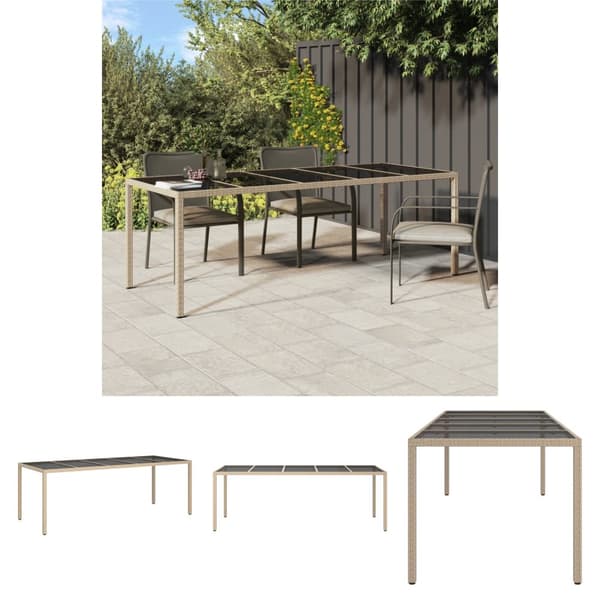 The Living Store havebord 250x100x75 cm hærdet glas og polyrattan beige -  Haveborde