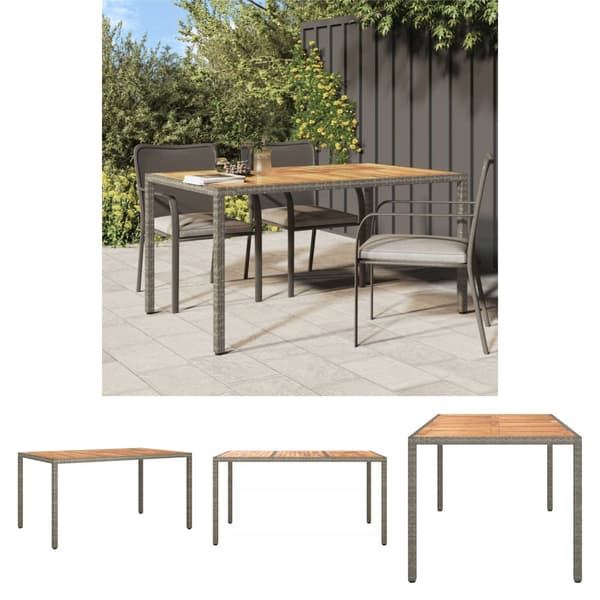The Living Store havebord 150x90x75 cm polyrattan og akacietræ grå - Haveborde