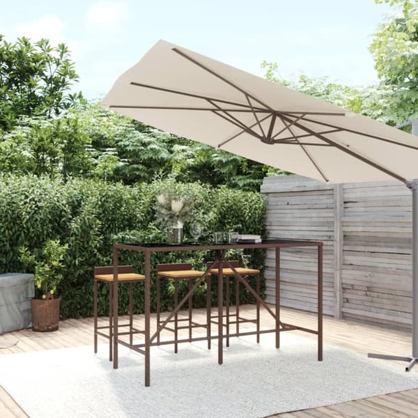 The Living Store barbord med glasplade 180x70x110 cm polyrattan brun - Haveborde