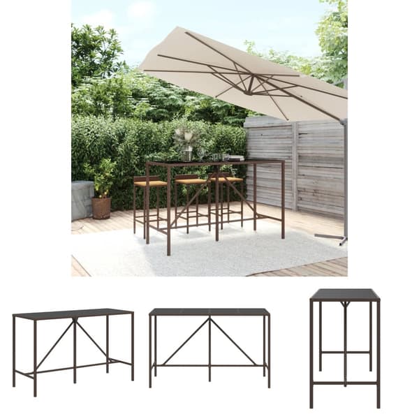 The Living Store barbord med glasplade 180x70x110 cm polyrattan brun -  Haveborde