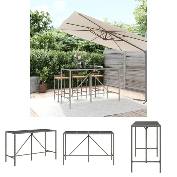 The Living Store barbord med glasplade 180x70x110 cm polyrattan grå -  Haveborde