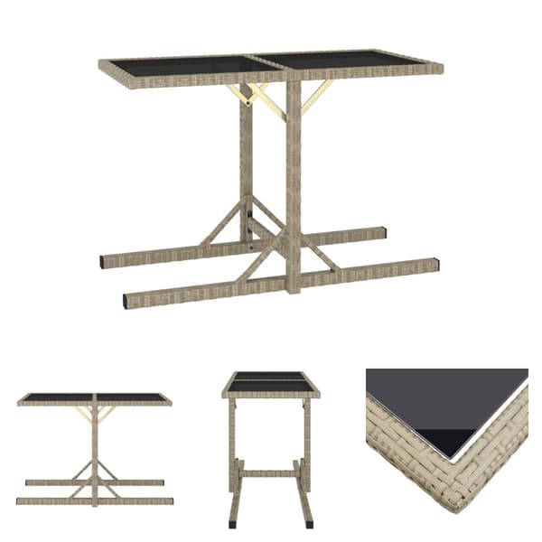The Living Store havebord 110x53x72 cm beige glas og polyrattan - Haveborde