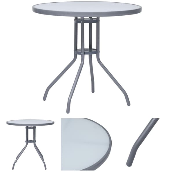The Living Store Trädgårdsbord ljusgrå 80 cm stål och glas -  Utebord