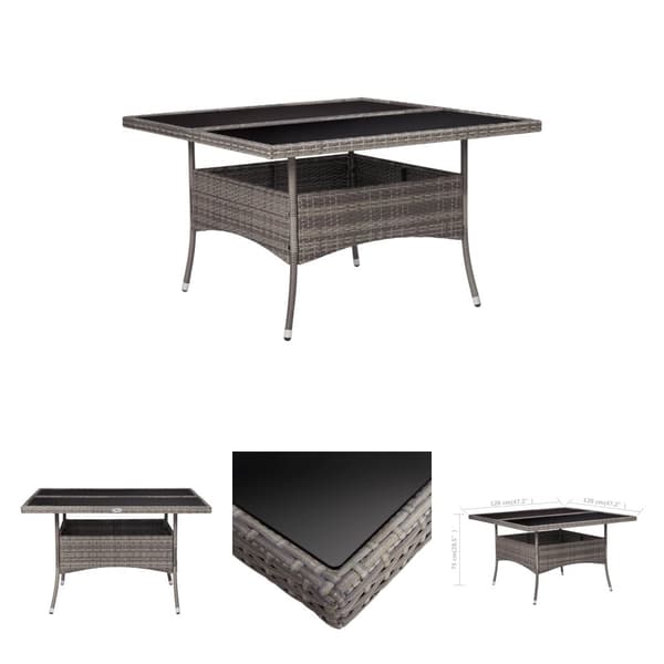 The Living Store udendørs spisebord polyrattan og glas grå - Haveborde