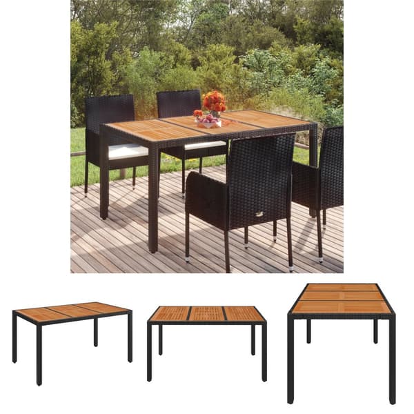 The Living Store havebord med træplade 150x90x75 cm polyrattan - Haveborde