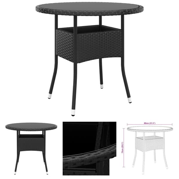 The Living Store havebord Ø80x75 cm hærdet glas og polyrattan sort -  Haveborde