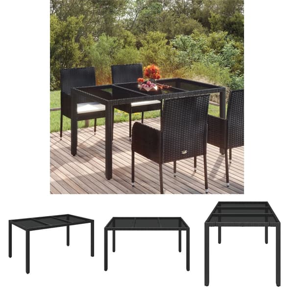 The Living Store havebord med glastop 150x90x75 cm polyrattan sort -  Haveborde