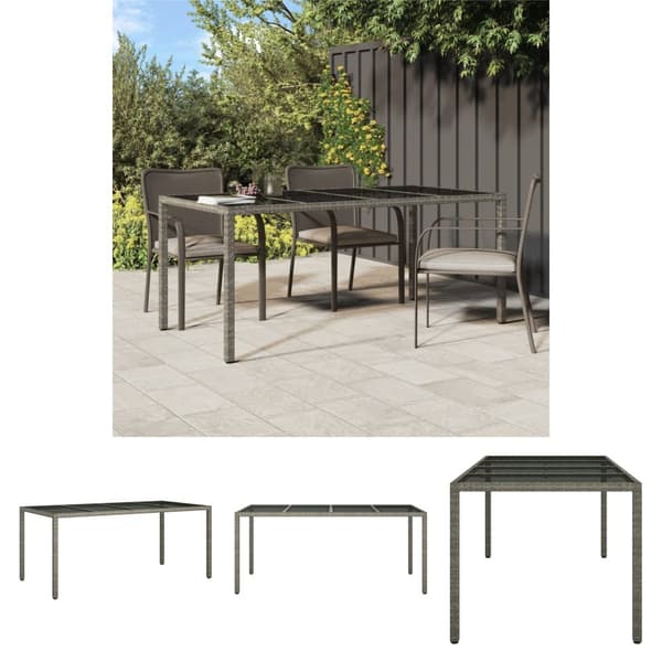 The Living Store havebord 190x90x75 cm hærdet glas og polyrattan grå -  Haveborde