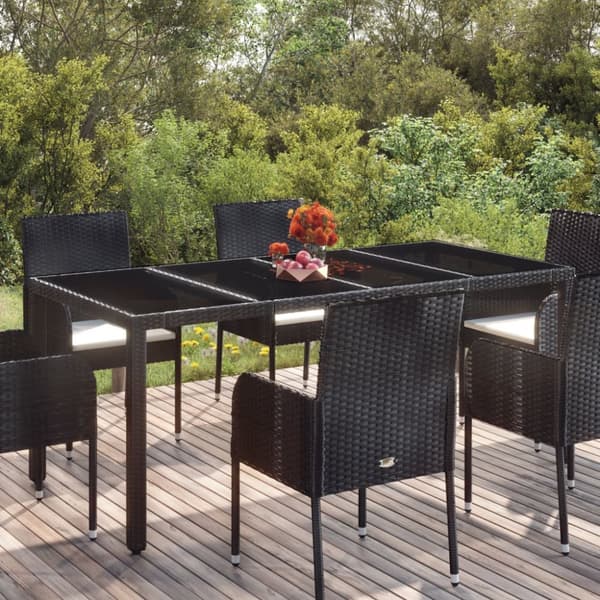 The Living Store havebord med glastop 150x90x75 cm polyrattan sort - Haveborde