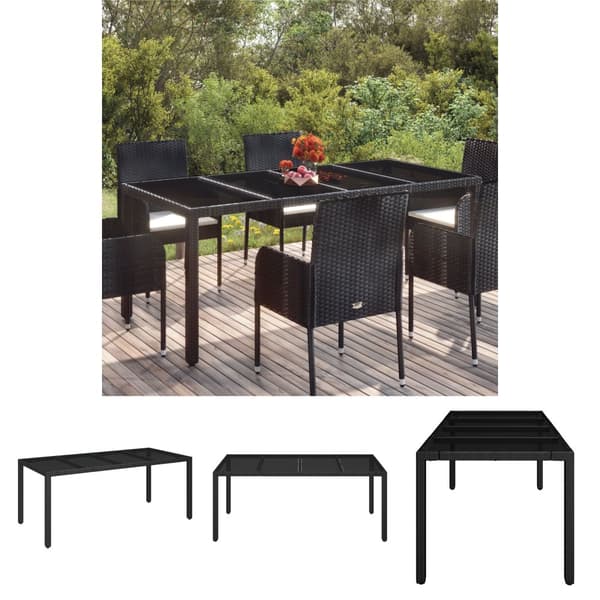 The Living Store havebord med glastop 150x90x75 cm polyrattan sort - Haveborde