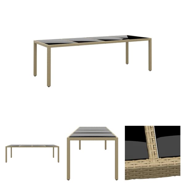 The Living Store Puutarhapöytä lasipöytälevyllä beige polyrottinki -  Ulkopöydät