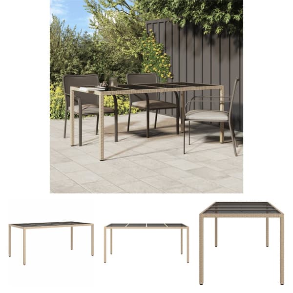 The Living Store havebord 190x90x75 cm hærdet glas og polyrattan beige -  Haveborde
