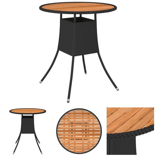 The Living Store Ulkoruokapöytä musta Ø 70 cm polyrottinki ja täysi akaasiapuu -  Ulkopöydät