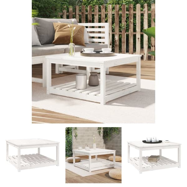 The Living Store havebord 82,5x82,5x45 cm massivt fyrretræ hvid - Haveborde