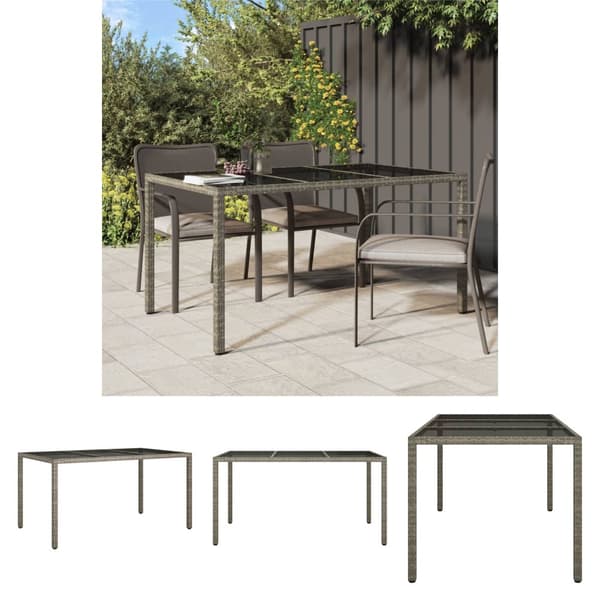 The Living Store havebord 150x90x75 cm hærdet glas og polyrattan grå -  Haveborde