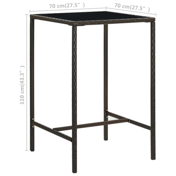 The Living Store Puutarhan baaripöytä ruskea 70x70x110 cm polyrottinki ja lasi -  Ulkopöydät