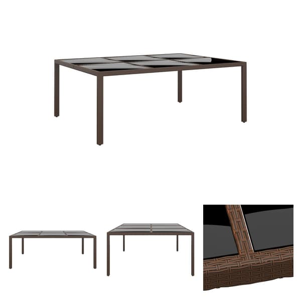 The Living Store Puutarhapöytä lasipöytälevyllä ruskea 200x150x75 cm rottinki -  Ulkopöydät