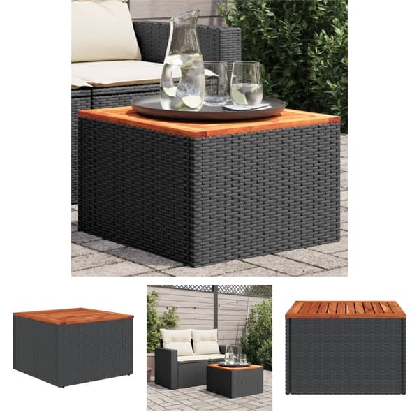 The Living Store havebord 55x55x37 cm polyrattan og akacietræ sort - Haveborde