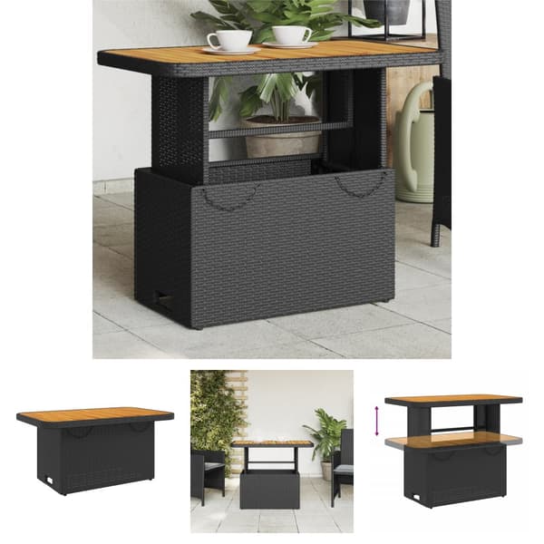 The Living Store havebord 90x55x71 cm polyrattan og akacietræ sort -  Haveborde